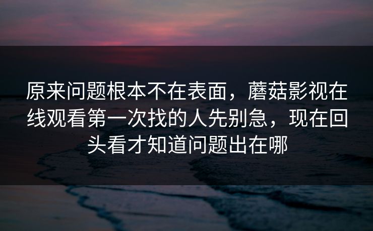原来问题根本不在表面，蘑菇影视在线观看第一次找的人先别急，现在回头看才知道问题出在哪