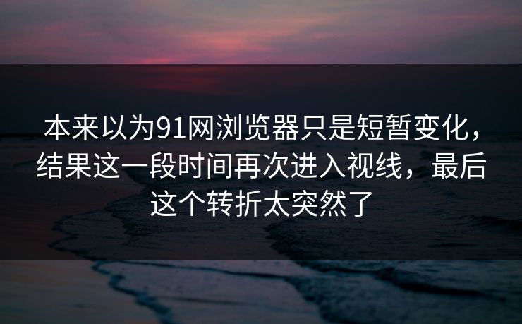 本来以为91网浏览器只是短暂变化，结果这一段时间再次进入视线，最后这个转折太突然了